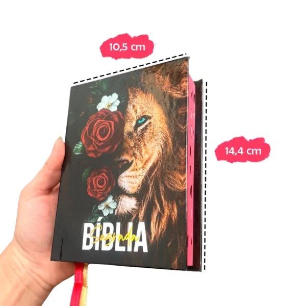 Mini Bíblia de bolsa leão e rosas com índice letra pequena ARC - Imagem 3