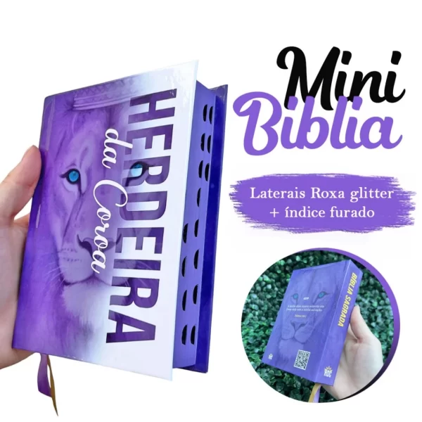 Mini Bíblia de bolsa Herdeira da Coroa Roxa com índice letra pequena ARC