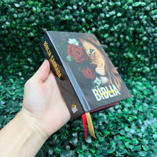 Mini Bíblia de bolsa leão e rosas com índice letra pequena ARC - Imagem 5