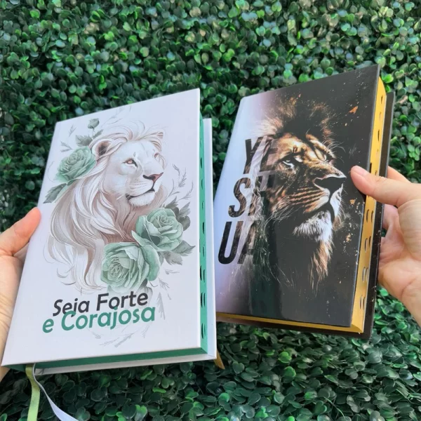 Kit 2 Bíblias Seja Forte e Corajosa Verde e Yeshua Dourada com Harpa e com Índice Casal Cristão - Imagem 4