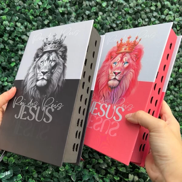 Kit 2 Bíblias Jesus Rei dos Reis Salmão e Preta com Harpa e com Índice Casal Cristão - Imagem 4