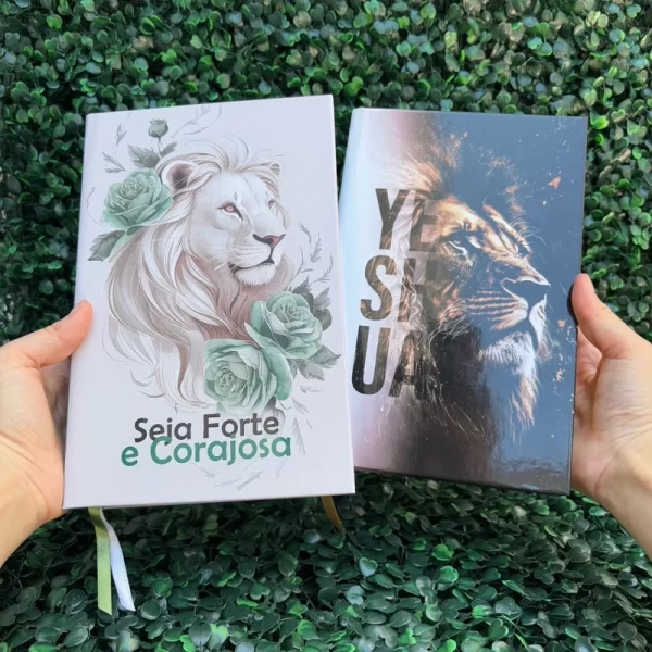 Kit 2 Bíblias Seja Forte e Corajosa Verde e Yeshua Dourada com Harpa e com Índice Casal Cristão